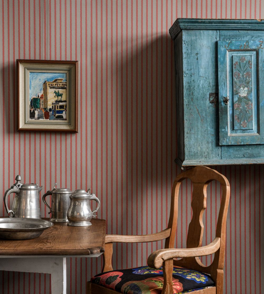 Langelid von Bromssen stitched stripe strepen behang voor de kinderkamer koraal roze zand