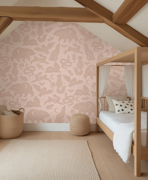 Dierenbehang voor meisjeskamer en babykamer starlight van creative lab amsterdam roze