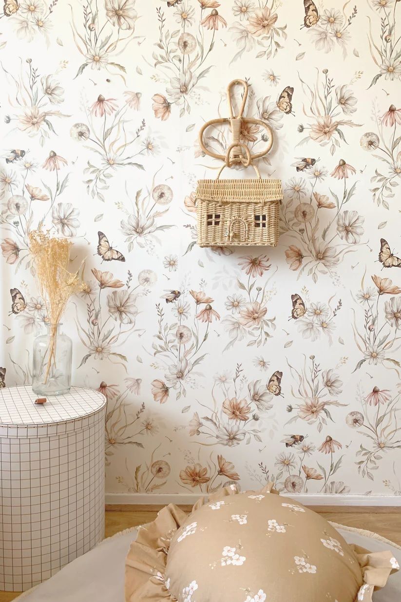 Matuu bloemenbehang voor de kinderkamer medium wit