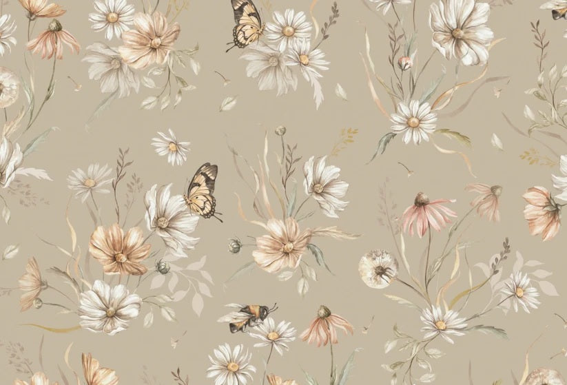 Matuu bloemenbehang voor de kinderkamer medium karamel beige