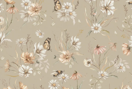 Matuu bloemenbehang voor de kinderkamer medium karamel beige