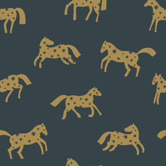 Joelle Wehkamp x Meet me at the wall magic horses paarden behang voor de kinderkamer meisjeskamer blauw goud