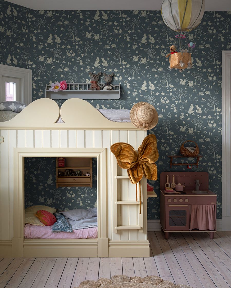 Midbec bosdieren behang voor de kinderkamer blauw 44129