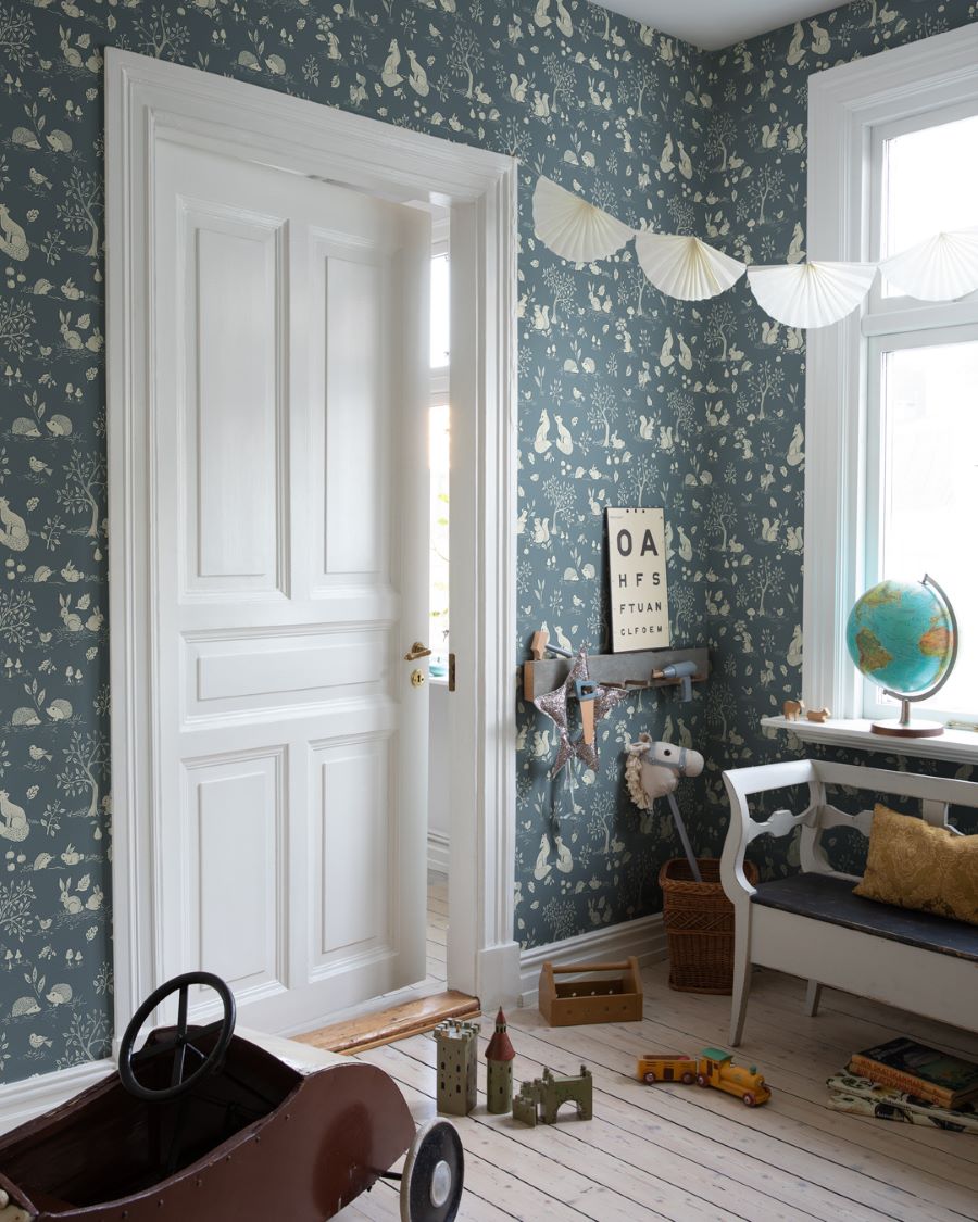Midbec bosdieren behang voor de kinderkamer blauw 44129