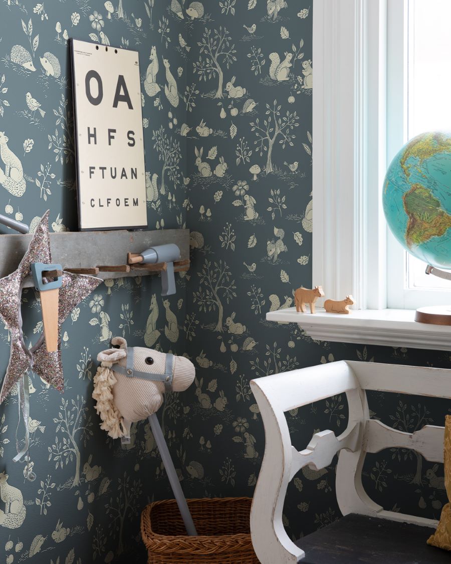 Midbec bosdieren behang voor de kinderkamer blauw 44129
