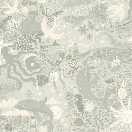 Havet Midbec uit Resan collectie kinderkamer behang zeedieren zacht groen 29017
