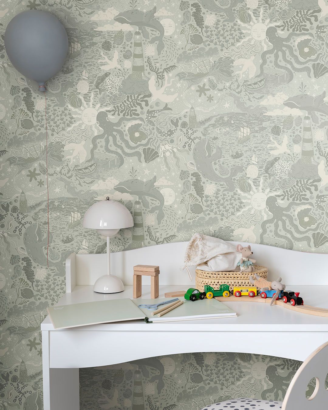 Havet Midbec uit Resan collectie kinderkamer behang zeedieren zacht groen 29017