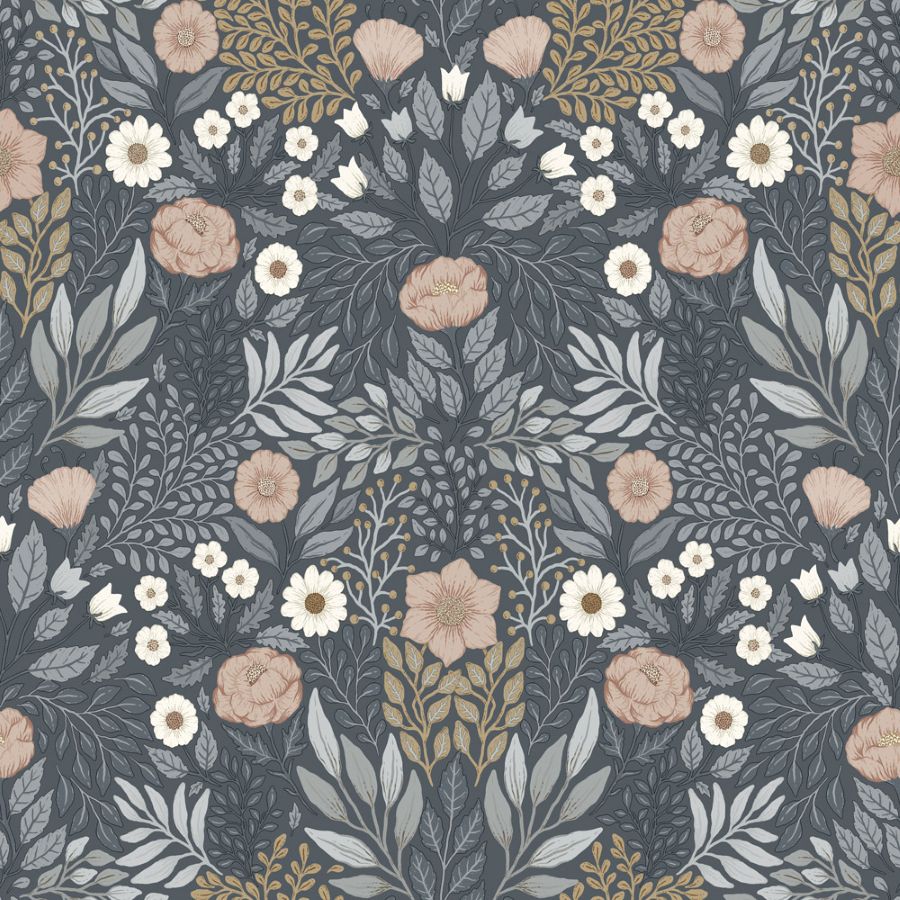 Midbec ang bloemen behang voor de kinderkamer donkerblauw 26004