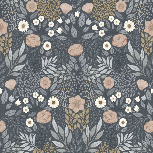 Midbec ang bloemen behang voor de kinderkamer donkerblauw 26004