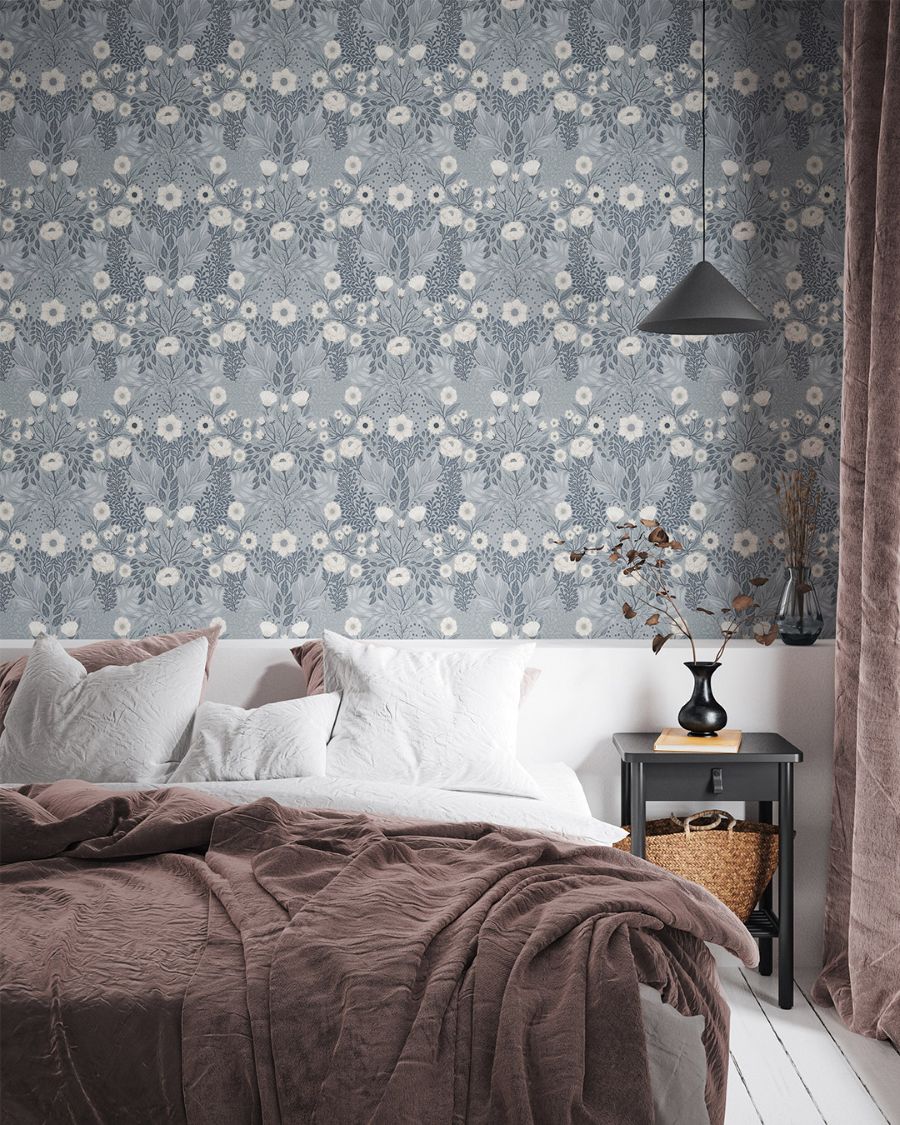Midbec ang bloemen behang voor de kinderkamer lichtblauw 26003