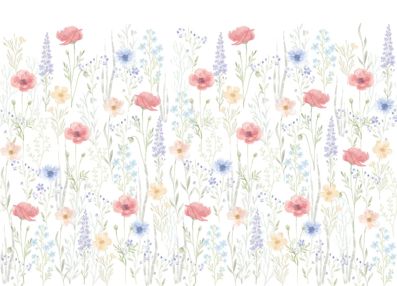 Pastelowe Love Spring Garden bloemenbehang voor de meisjeskamer of babykamer mural roze geel en blauw