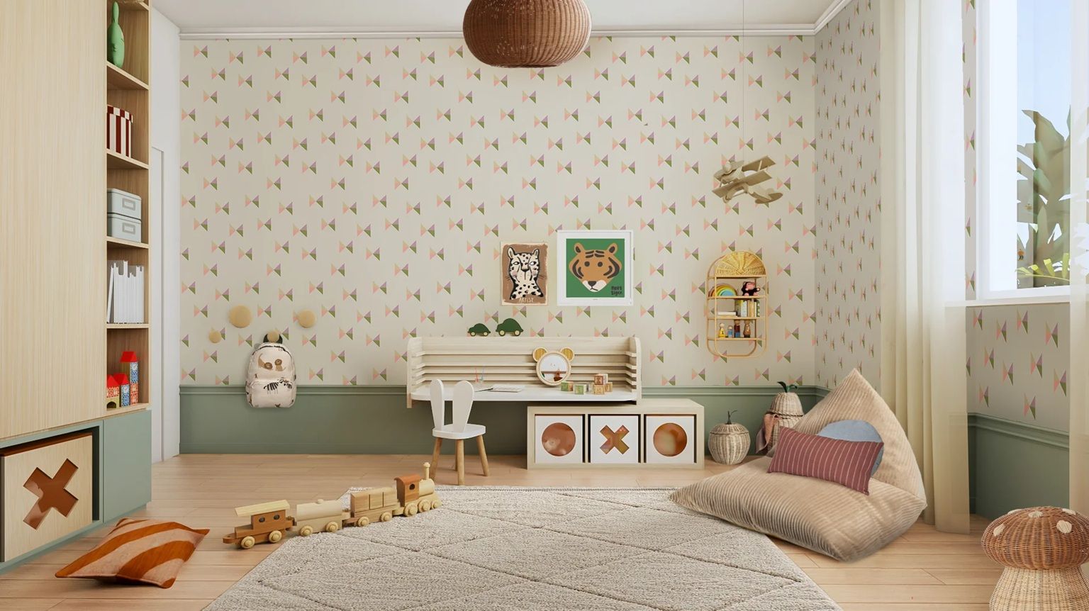 Meet me at the Wall behang voor de kinderkamer Bowie Tie strikjes behang pastel kleuren