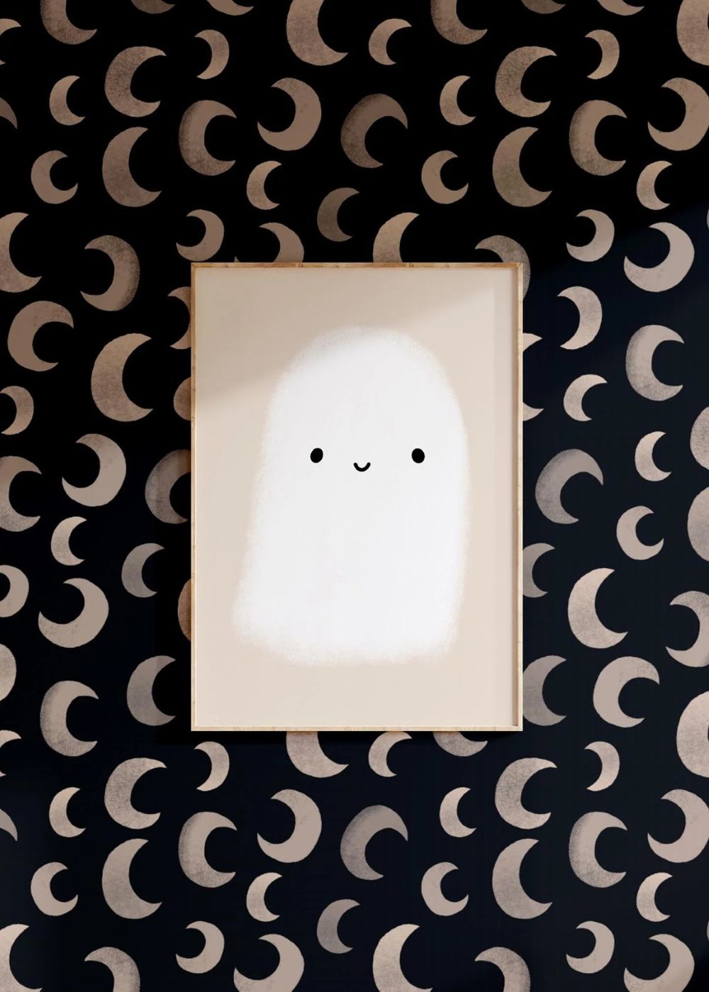 Meet me at the Wall Moon Dark Zwart manen behang voor de babykamer of neutrale kinderkamer.