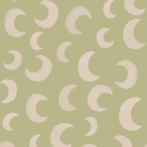 Meet me at the Wall Moon Pistache groen manen behang voor de babykamer of neutrale kinderkamer.