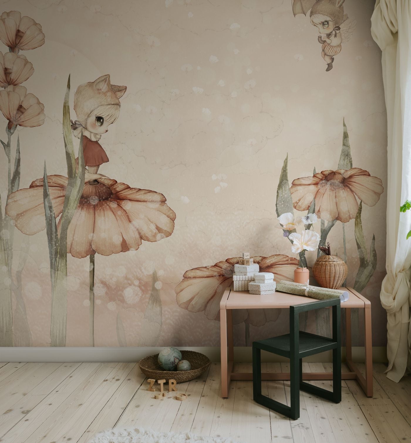 Rebel Walls x Mrs. Mighetto Bloomy Fields of Marion Roze dromerig behang voor meisjeskamer en babykamer R20299