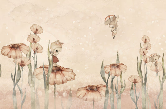 Rebel Walls x Mrs. Mighetto Bloomy Fields of Marion Roze dromerig behang voor meisjeskamer en babykamer R20299