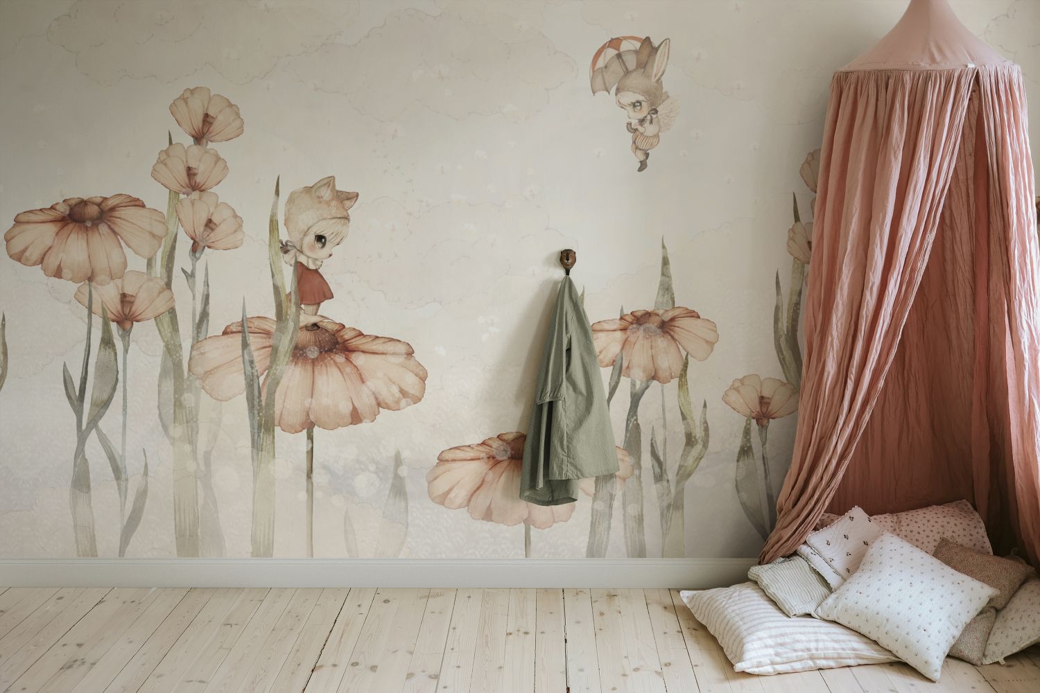 Rebel Walls x Mrs. Mighetto Bloomy Fields of Marion Off white dromerig behang voor meisjeskamer en babykamer R20401