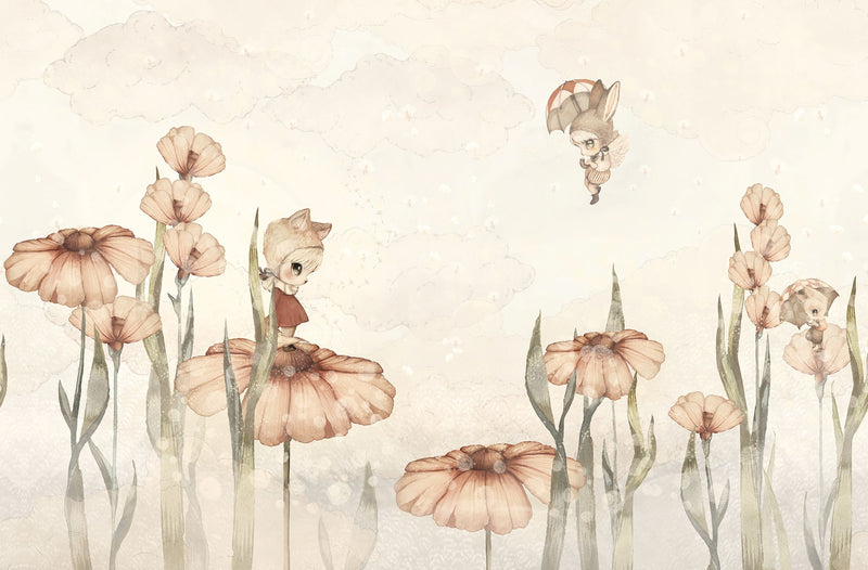 Rebel Walls x Mrs. Mighetto Bloomy Fields of Marion Off white dromerig behang voor meisjeskamer en babykamer R20401