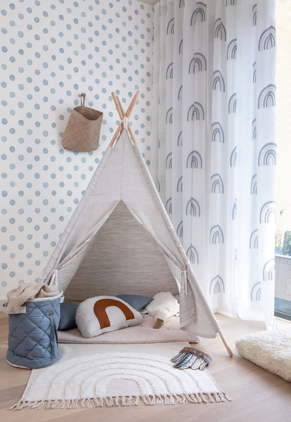 Rasch kinderbehang kinderkamer stippen blauw 252033