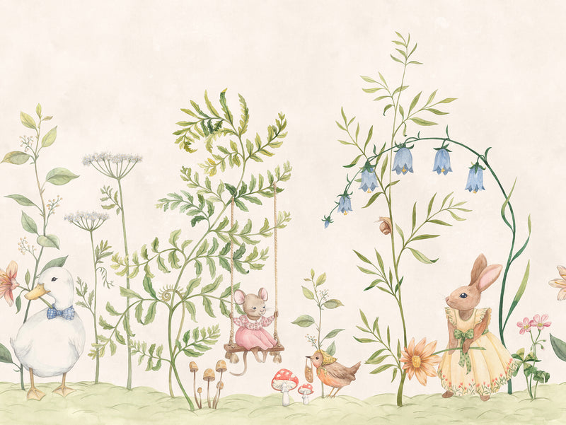 Sandberg mural maatwerk behang voor de meisjeskamer en babykamer vilhelmina beige groen S10593