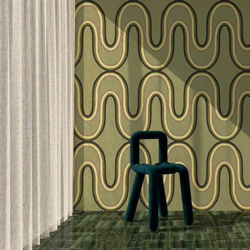Season Paper Wavy retro behang voor een tienerkamer jongenskamer meisjeskamer groen