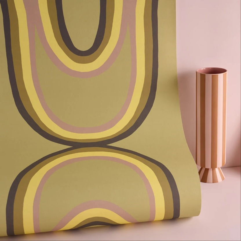 Season Paper Wavy retro behang voor een tienerkamer jongenskamer meisjeskamer groen