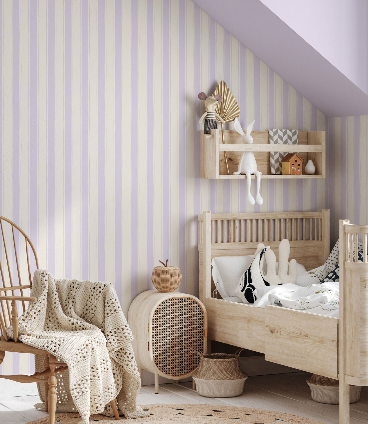 Papr Walls strepen behang voor de babykamer kinderkamer lila smalle streep Straight Up small
