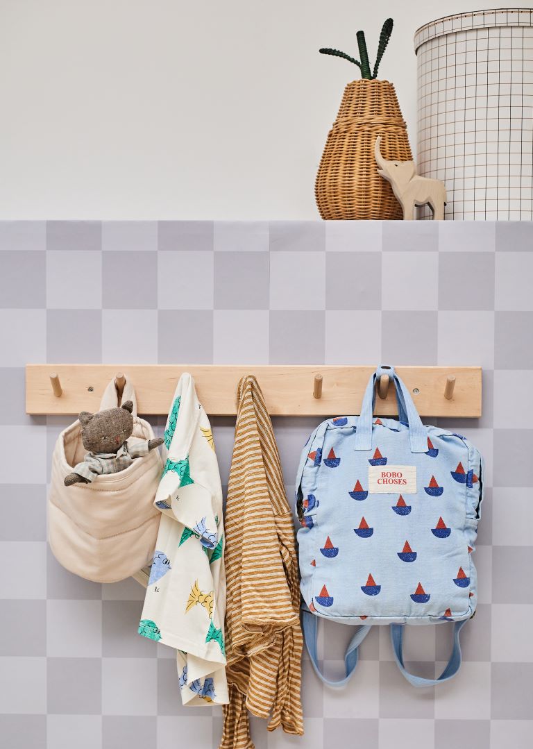 Studio Pieni kinderbehang blokken geruit fedde blauw