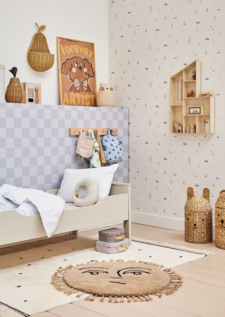 Studio Pieni kinderbehang blokken geruit fedde blauw