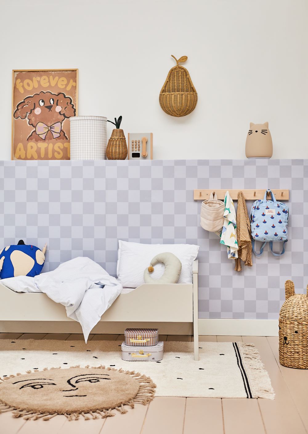 Studio Pieni kinderbehang blokken geruit fedde blauw