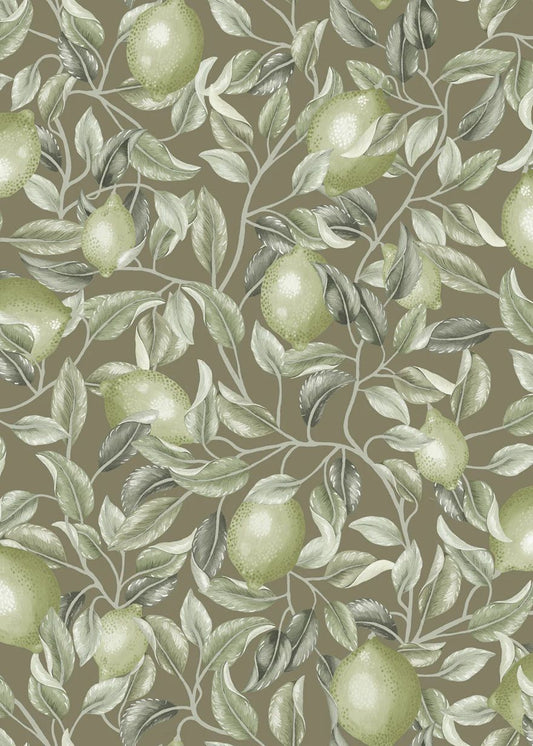 Summer Gray Lemon Trees Olive Green Citroenen behang voor de kinderkamer groen bruin