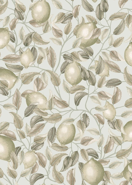 Summer Gray Lemon Trees seagrass Green Citroenen behang voor de kinderkamer groen  beige