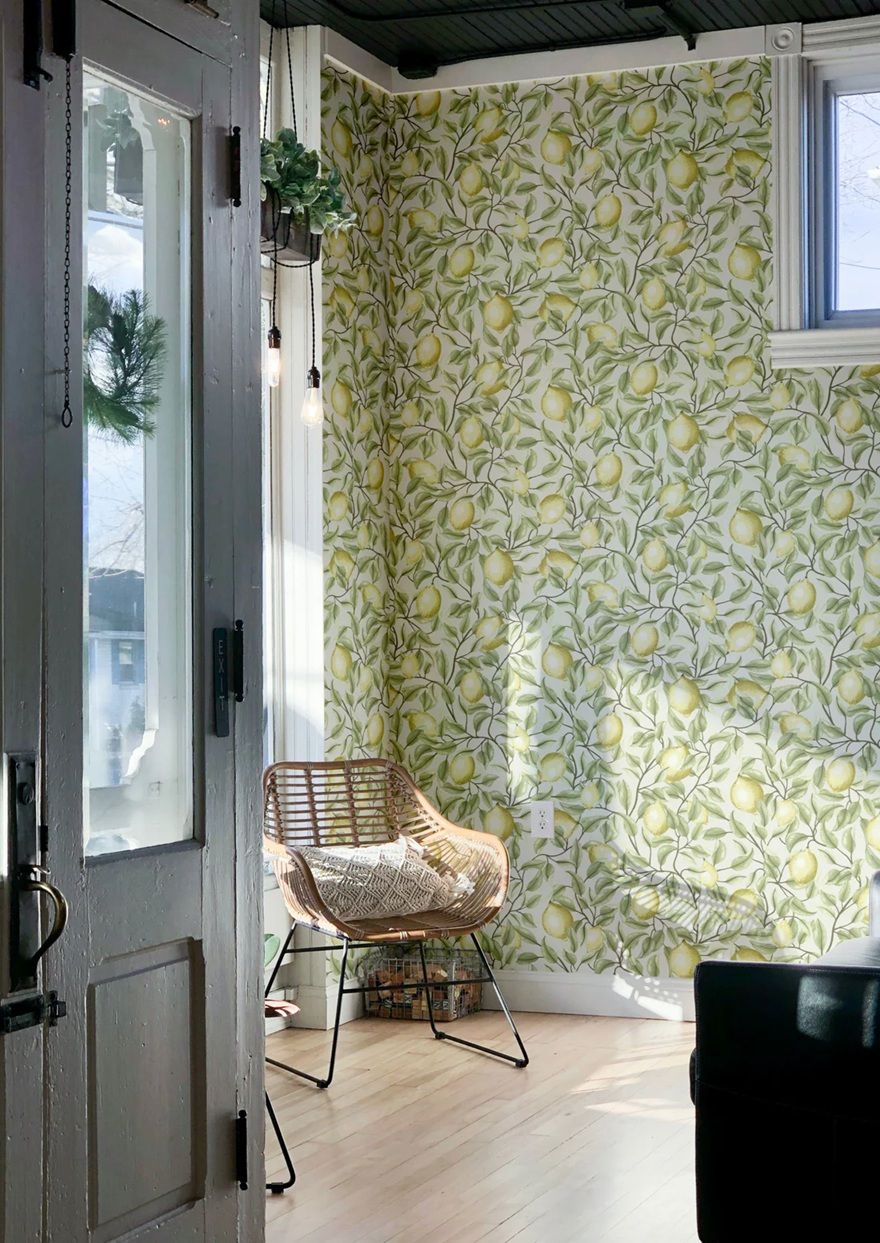 Summer Gray Lemon Trees Tea Green Citroenen behang voor de kinderkamer groen  beige