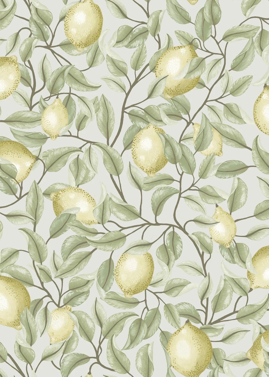 Summer Gray Lemon Trees Tea Green Citroenen behang voor de kinderkamer groen  beige