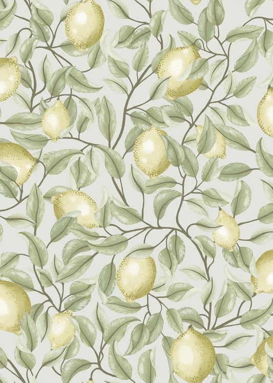 Summer Gray Lemon Trees Tea Green Citroenen behang voor de kinderkamer groen  beige