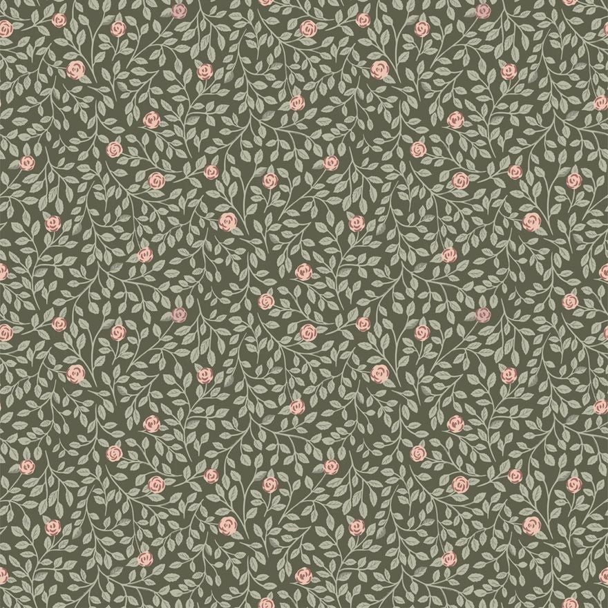 Summer Gray behang bladeren voor de meisjeskamer climbing rose green donkergroen groen