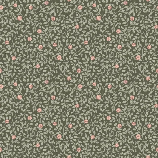 Summer Gray behang bladeren voor de meisjeskamer climbing rose green donkergroen groen