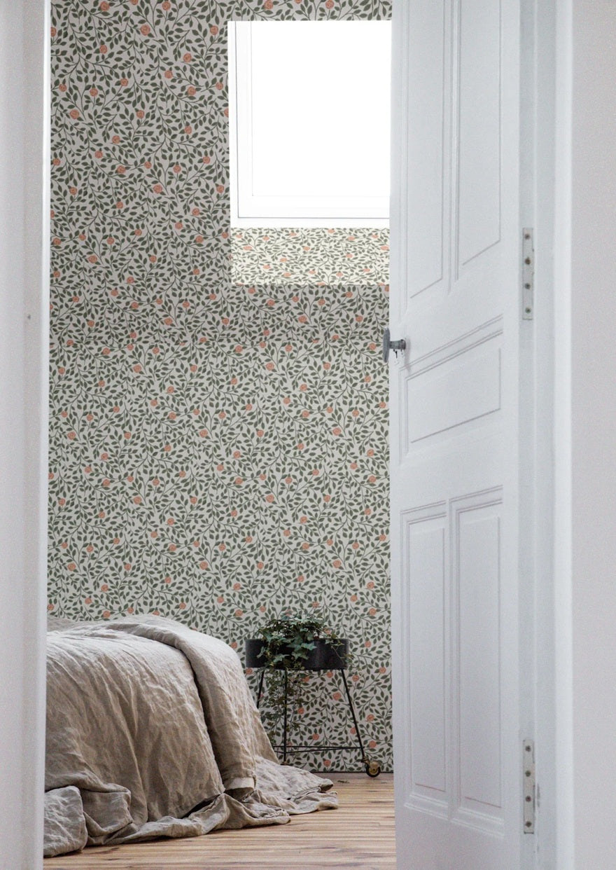 Summer Gray behang bladeren voor de meisjeskamer climbing rose light green lichtgroen