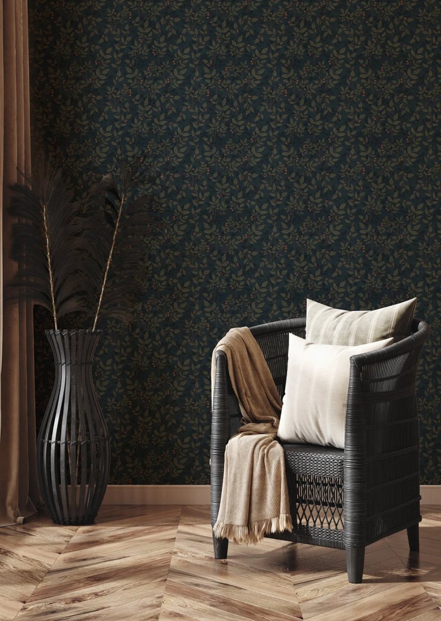 Summer Gray Dagma behang voor de kinderkamer bladeren donkerblauw babykamer