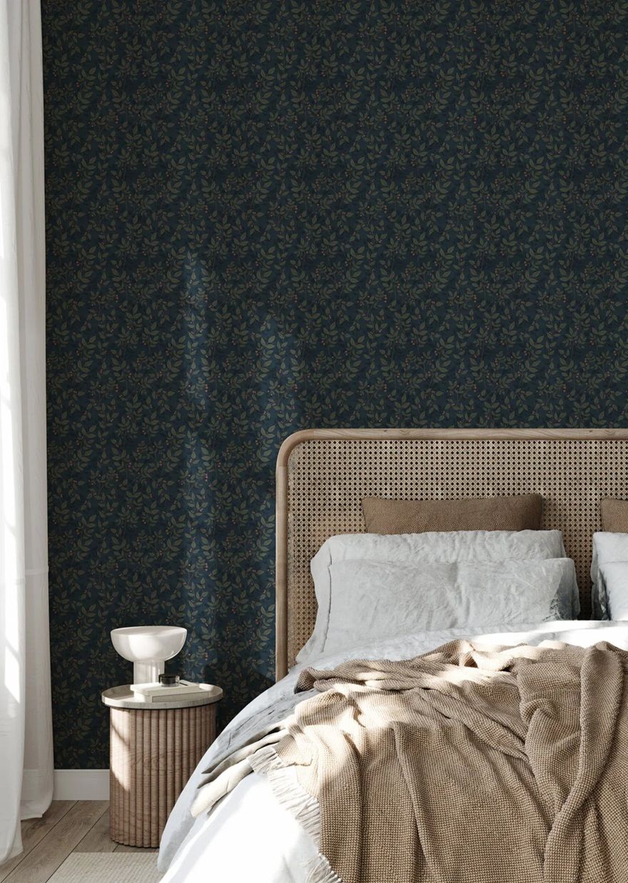 Summer Gray Dagma behang voor de kinderkamer bladeren donkerblauw babykamer