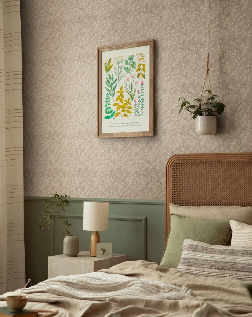 Summer Gray Dagma behang voor de kinderkamer bladeren zacht roze babykamer