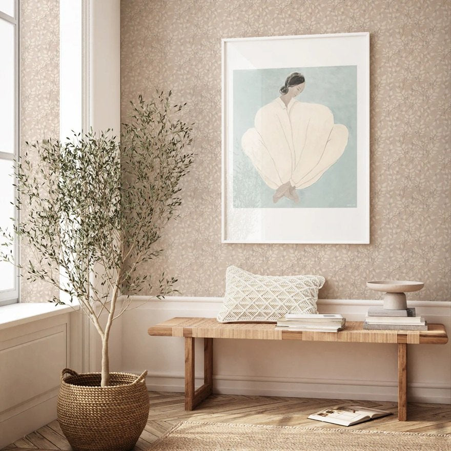 Summer Gray Dagma behang voor de kinderkamer bladeren zacht roze babykamer