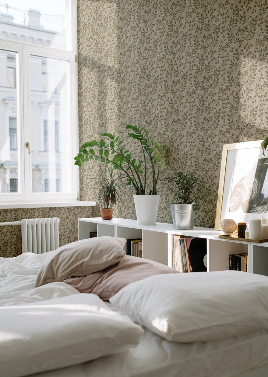 Summer Gray Dagma behang voor de kinderkamer bladeren groen babykamer
