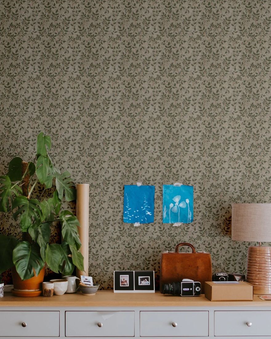 Summer Gray Dagma behang voor de kinderkamer bladeren groen babykamer