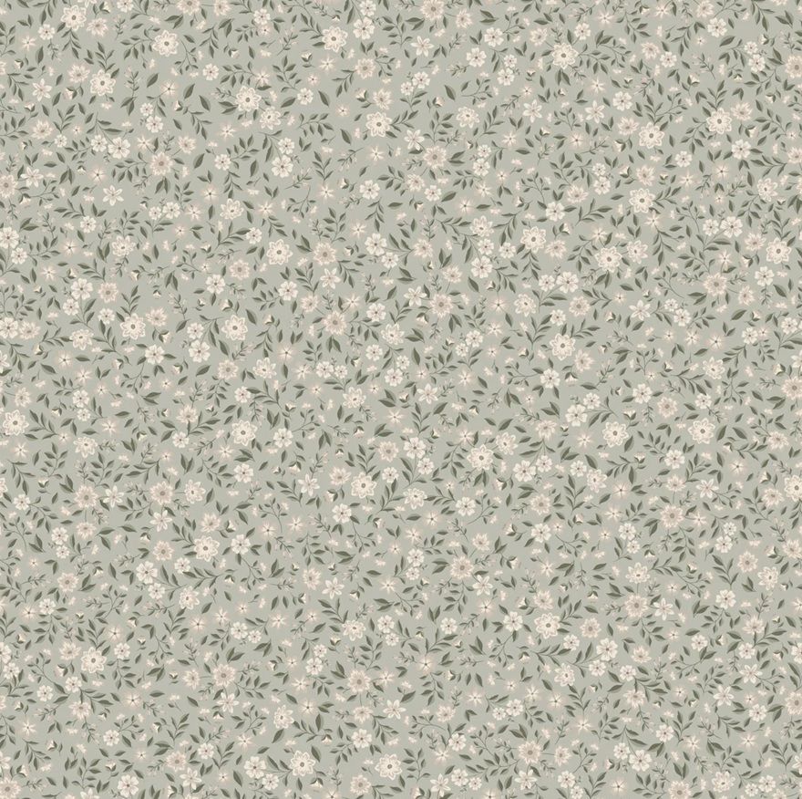 Summer Gray Freja Meadow bloemen behang voor de kinderkamer lichtgroen met witte bloemetjes