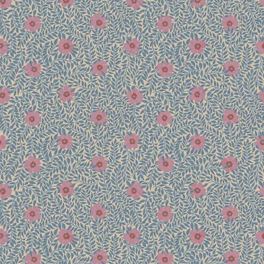 Summer Gray bloemen behang voor de kinderkamer blauw met roze Kicki petal pink
