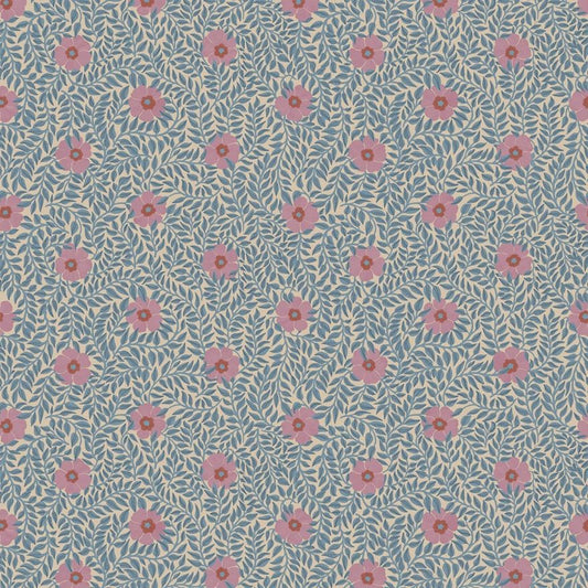 Summer Gray bloemen behang voor de kinderkamer blauw met roze Kicki petal pink
