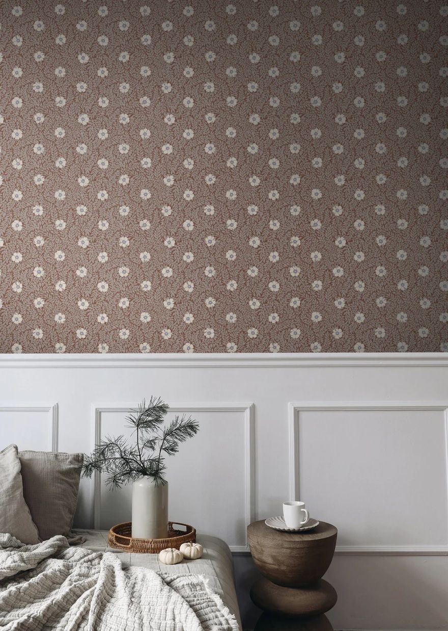 Summer Gray bloemen behang voor de kinderkamer meisjeskamer babykamer terra terracotta  Kicki