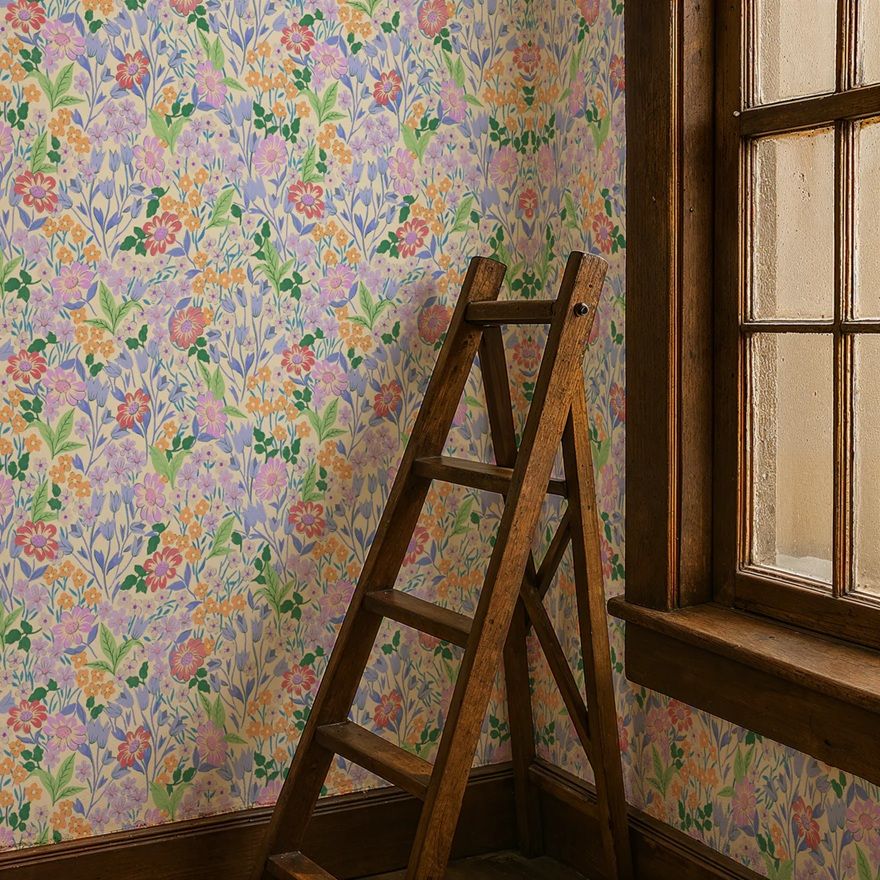 Summer Gray Lola lilac bloemenbehang voor meisjeskamer lila