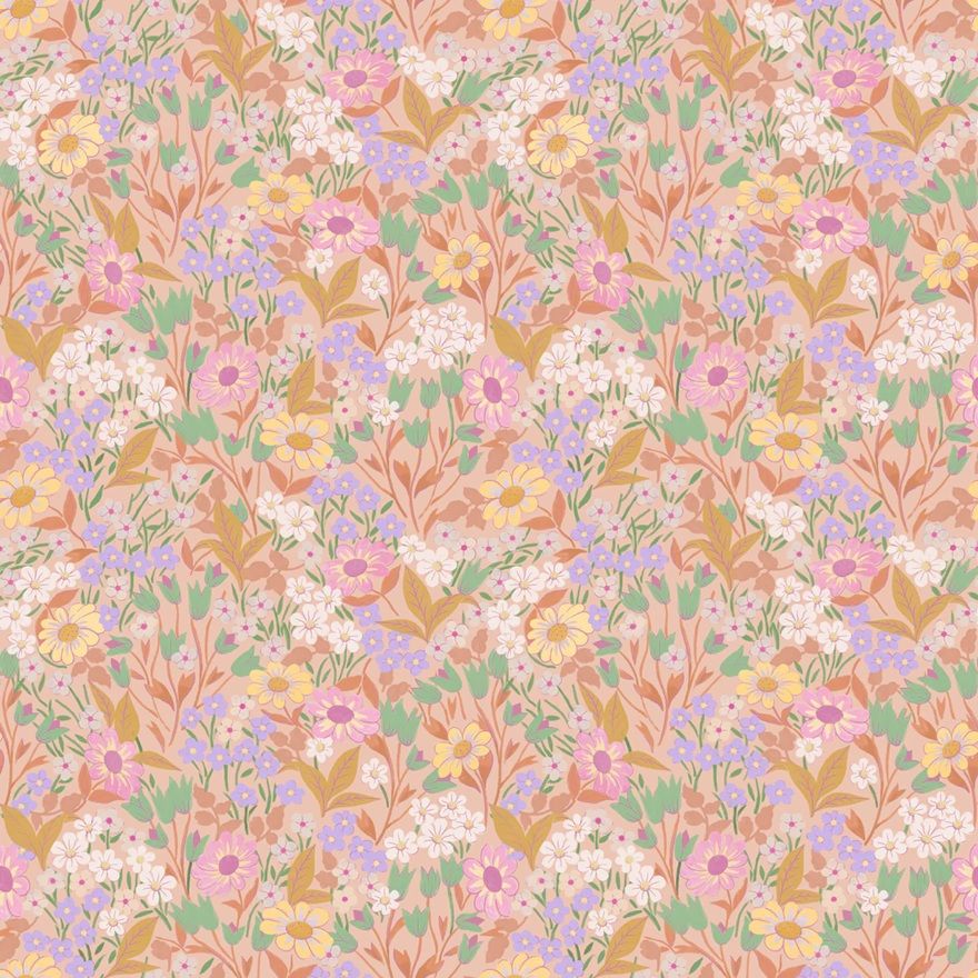 Summer Gray Lola petit bloemenbehang voor meisjeskamer apricot abrikoos roze